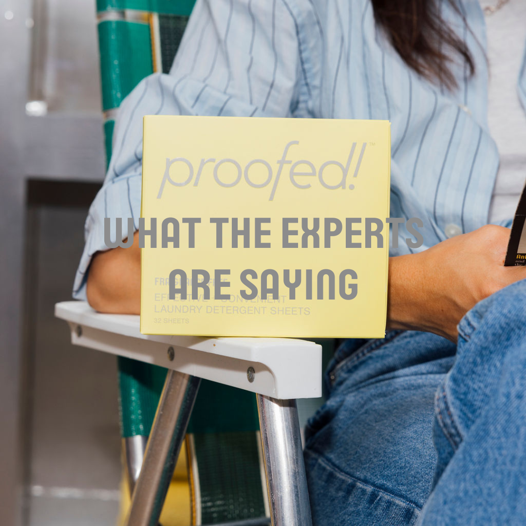 lady sitting in laundry room with Proofed! detergent