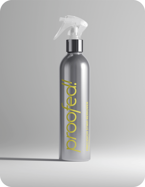 Proofed Precision Stain Remover Silver bottle with white spray nozzle